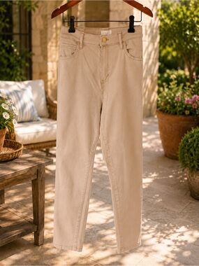 Nicole Miller New York Soho High Rise Ankle Skinny Pants | Beige | Size 14